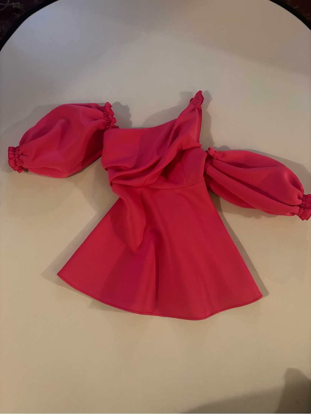 Hot Pink One-Shoulder Puff-Sleeve Kids Dress
